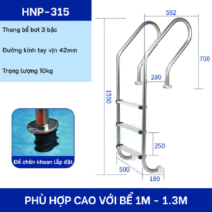 Thang hồ bơi 3 bậc Inox 304