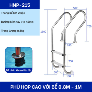 Thang hồ bơi 2 bậc Inox 304