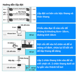 Thang hồ bơi 5 bậc Inox 304