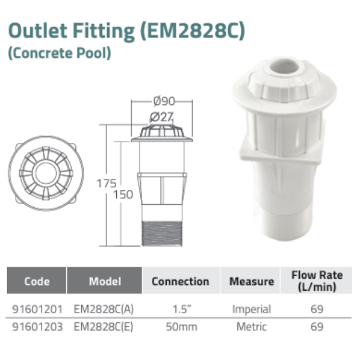 Đầu trả nước hồ bơi Emaux EM2828C