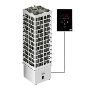 Máy Xông Hơi Khô Sawo CUB3-Ni2 6KW-9KW Trụ Lưới Inox Kèm Điều Khiển SAU-UI-V2 Chính Hãng