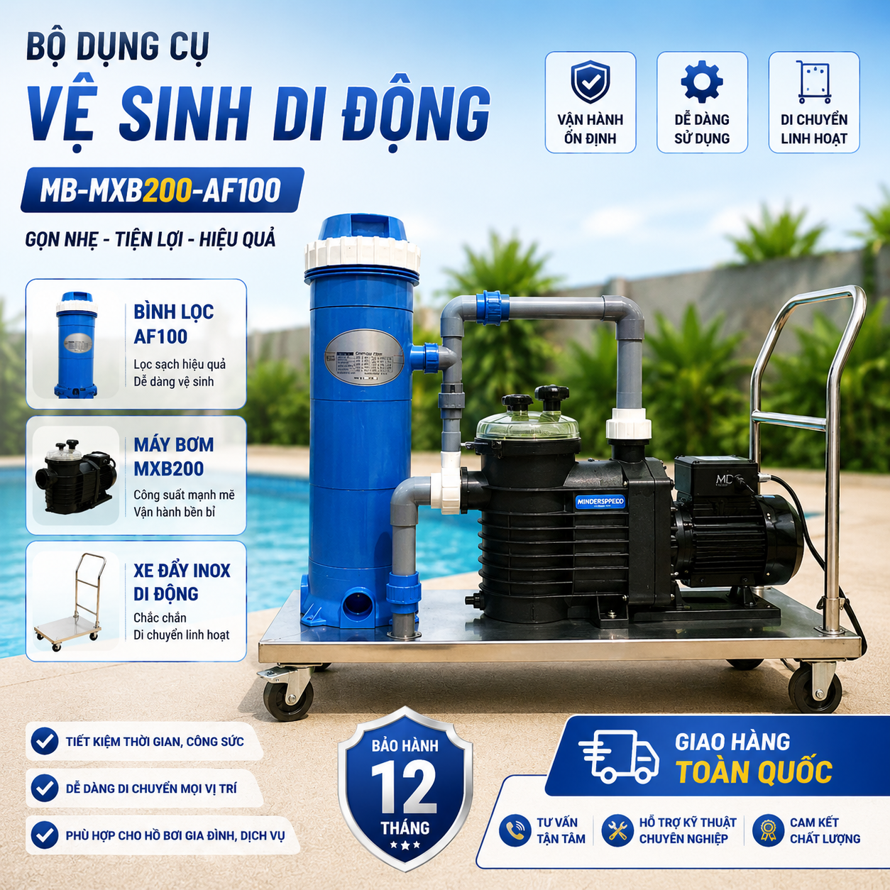 bộ vệ sinh bể bơi di động