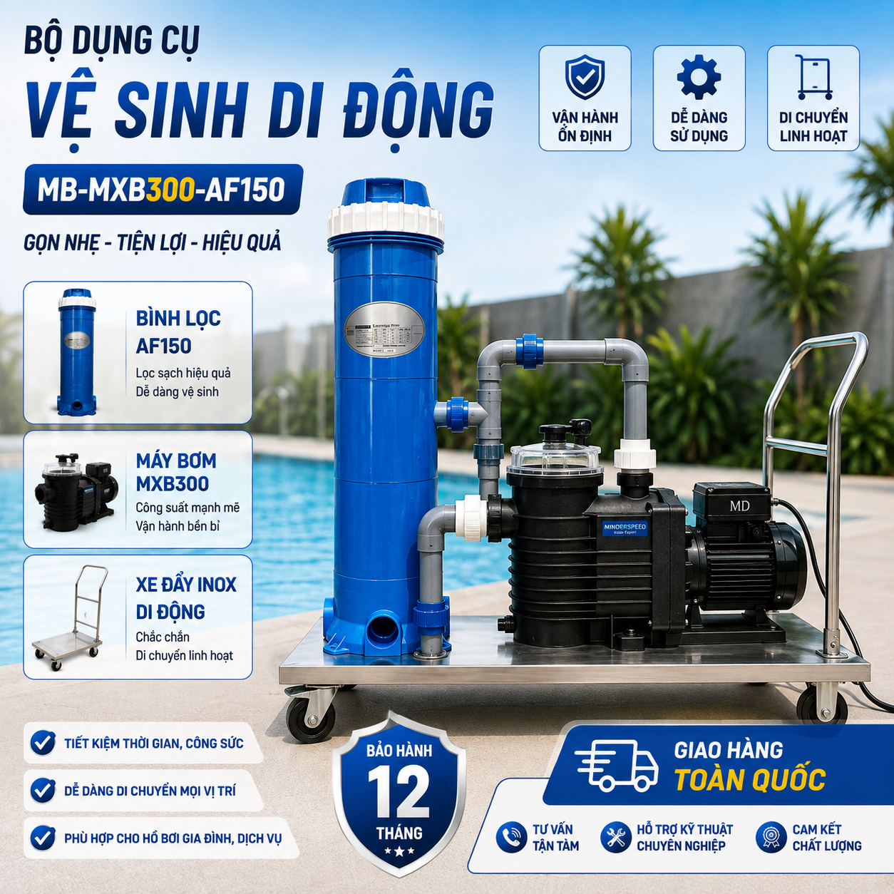 Bộ Vệ Sinh Bể Bơi Di Động MB-MXB300-AF150
