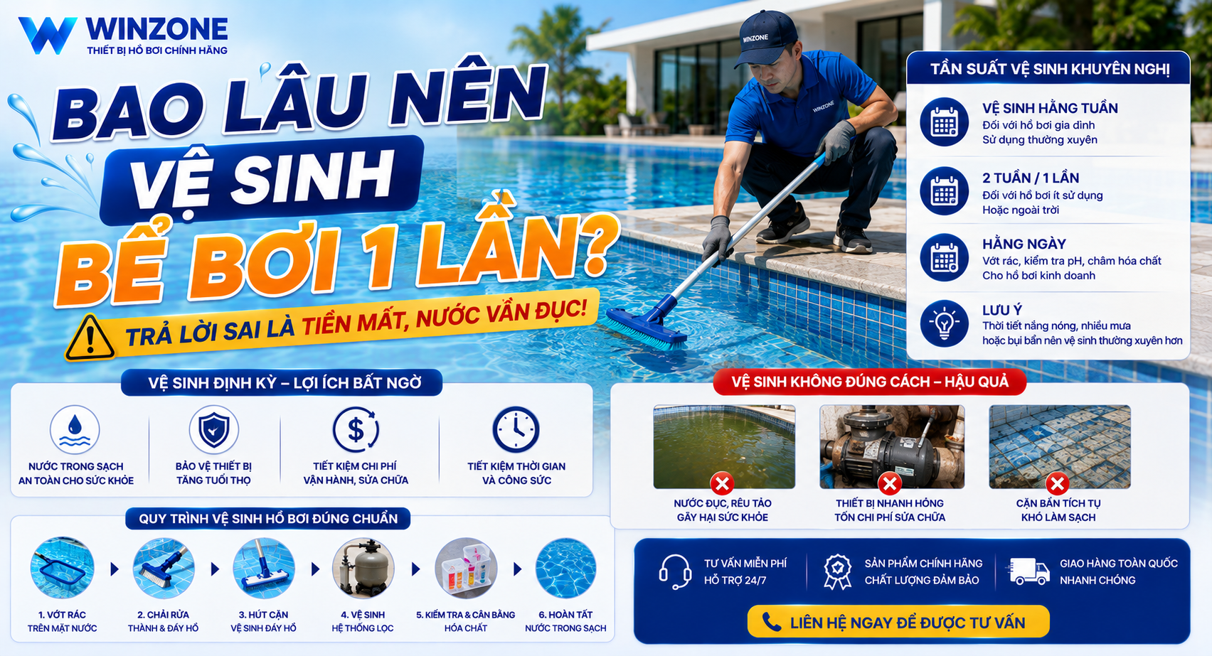 vệ sinh bể bơi