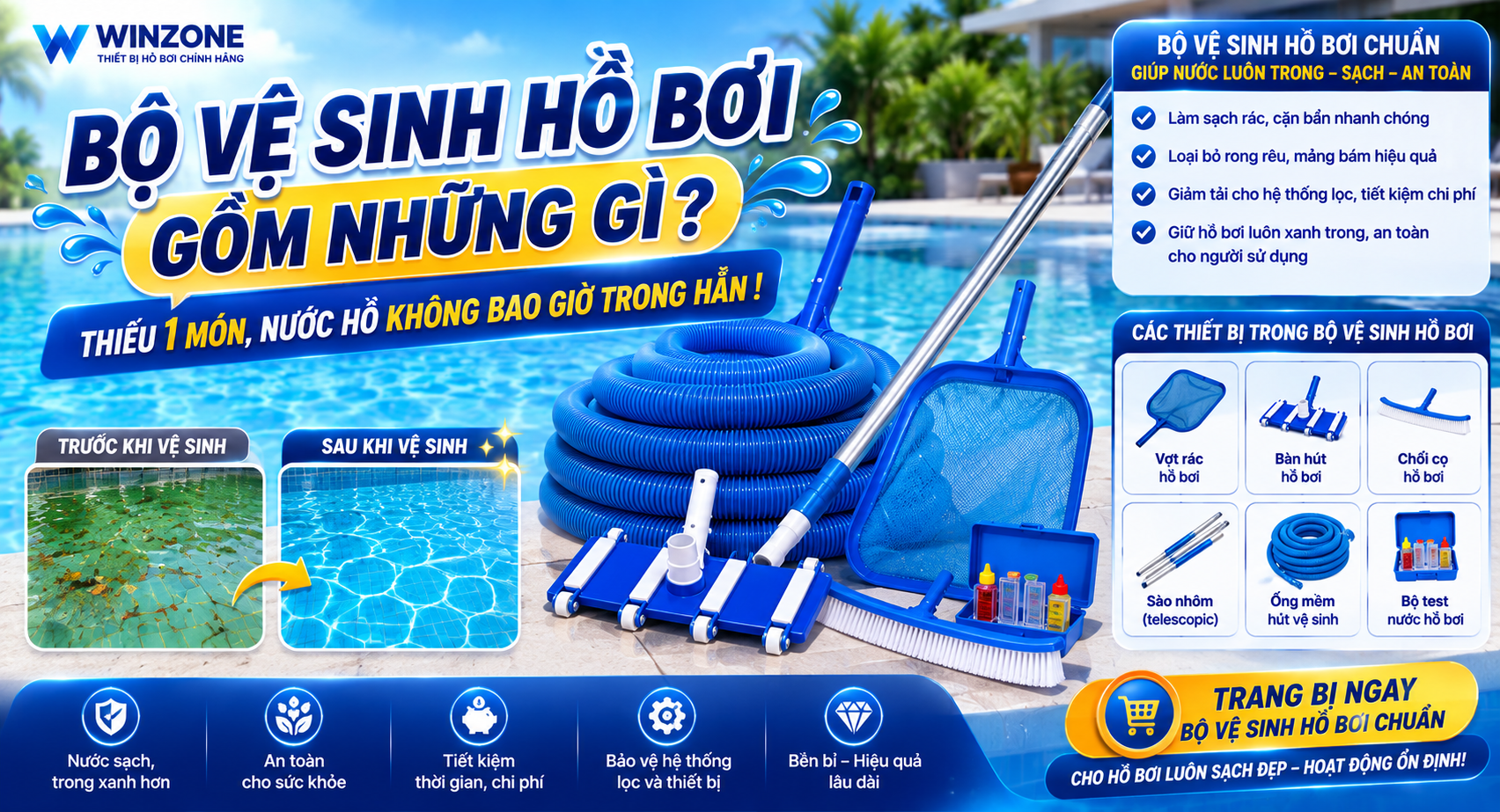 bộ vệ sinh hồ bơi