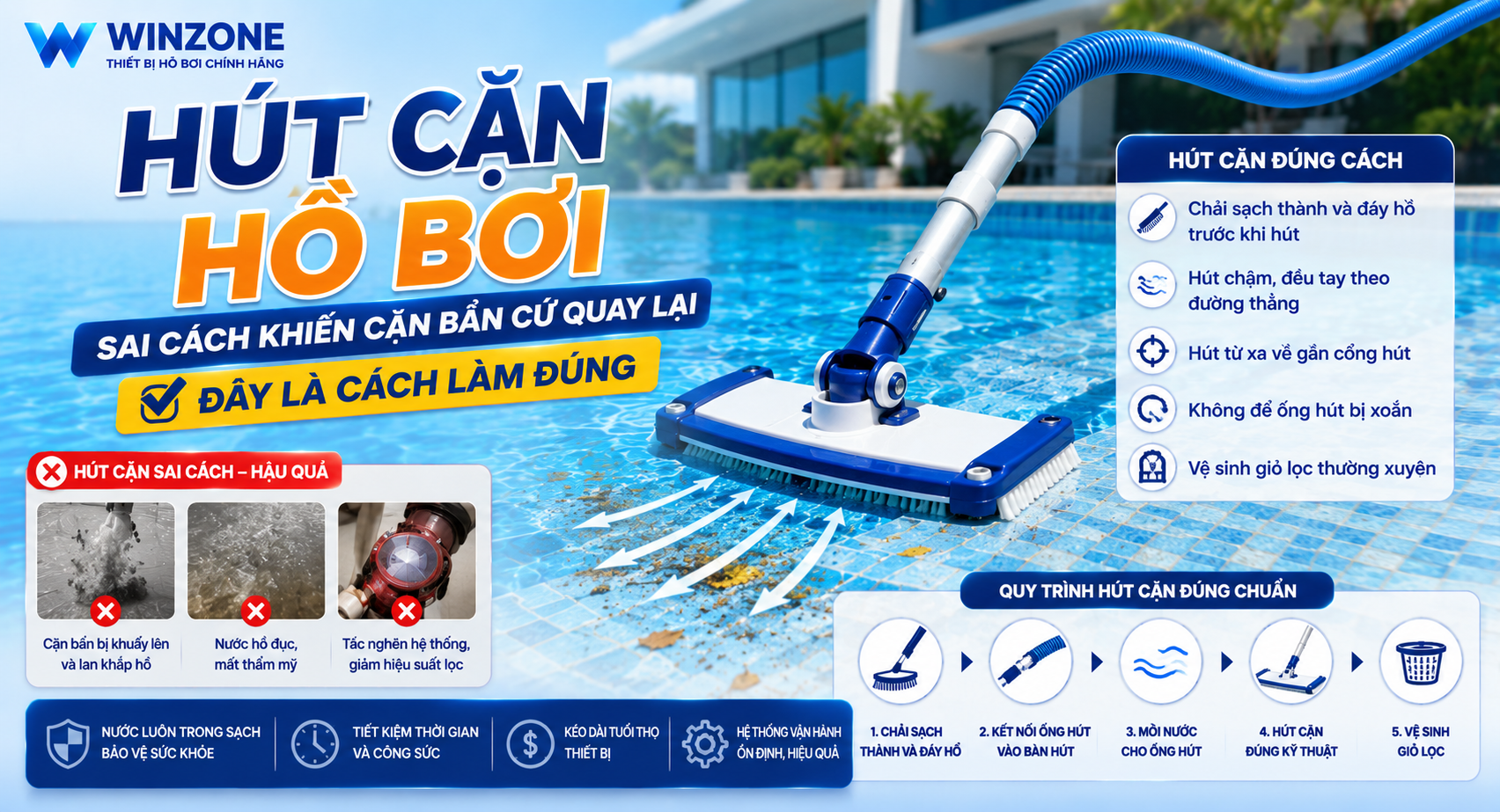 hút cặn hồ bơi