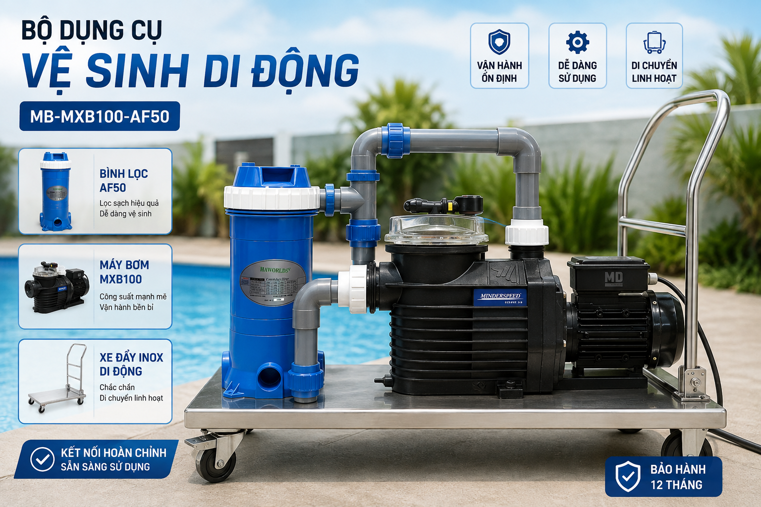 bộ vệ sinh bể bơi di động