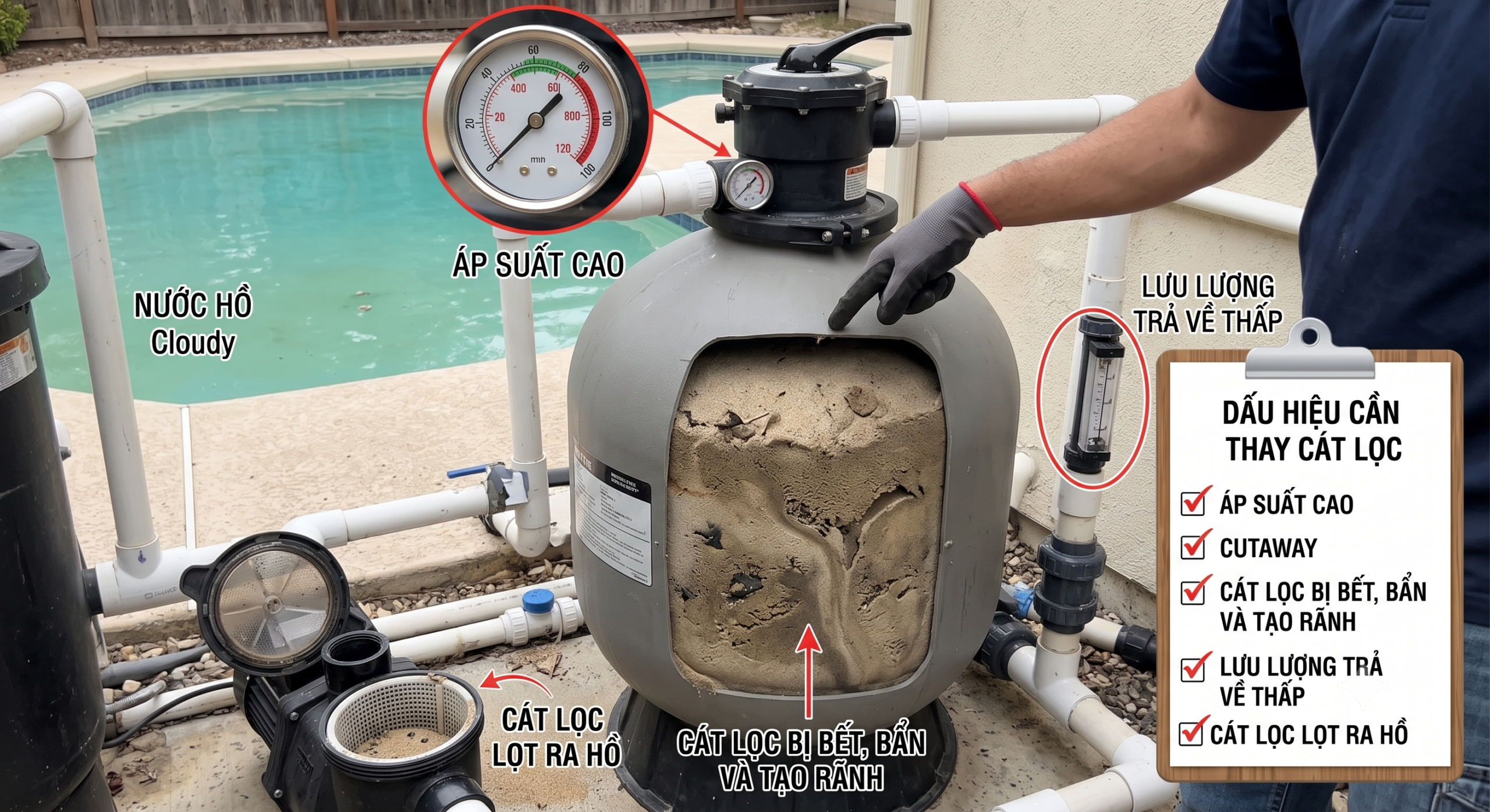 thay cát lọc hồ bơi