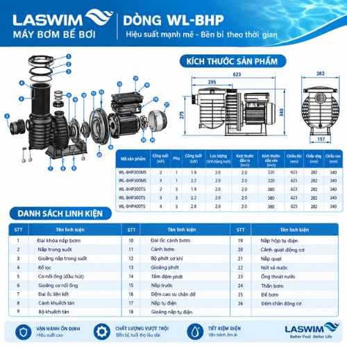 Máy bơm bể bơi Laswim WL-BHP