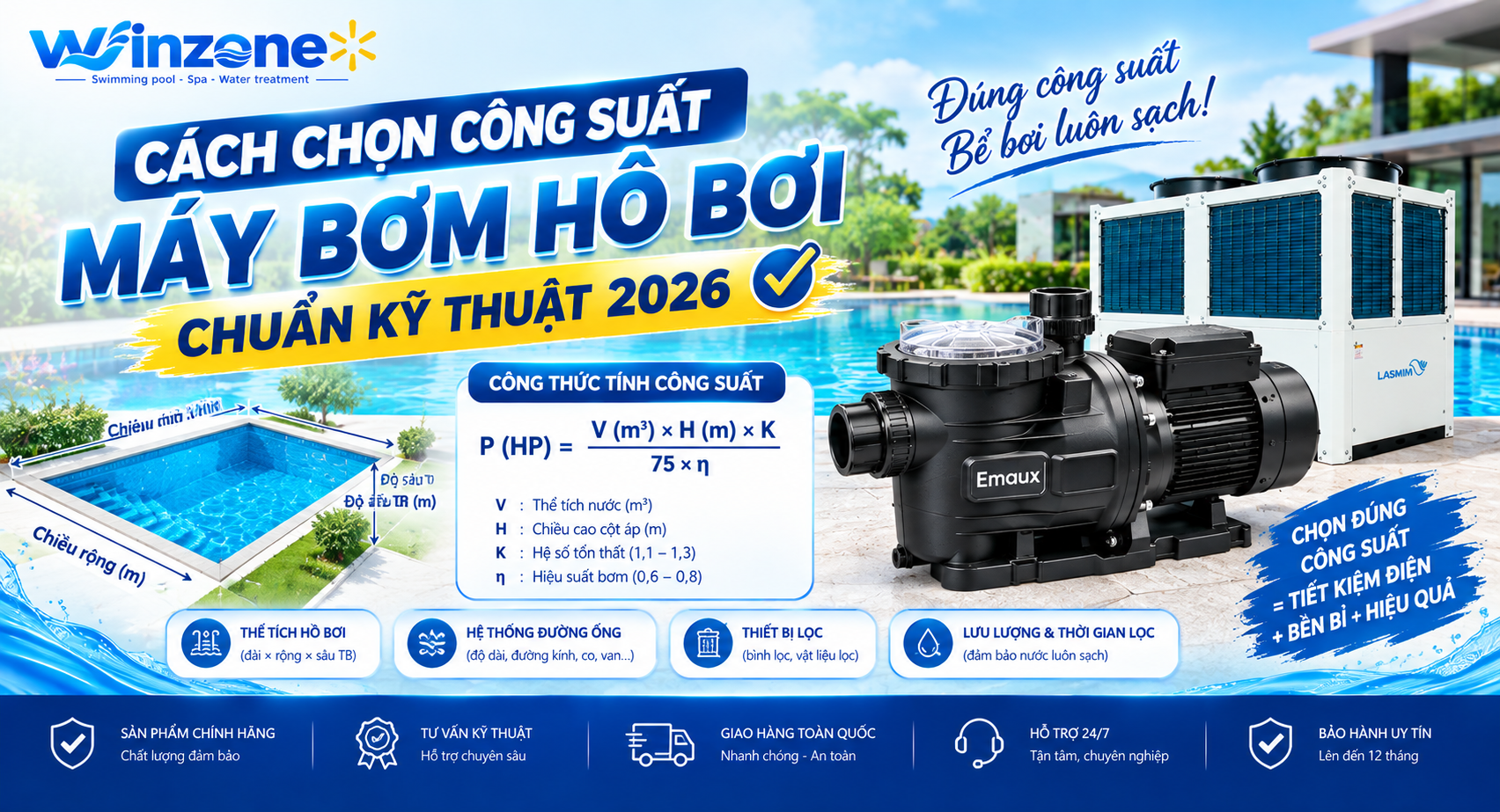 cách chọn công suất máy bơm hồ bơi