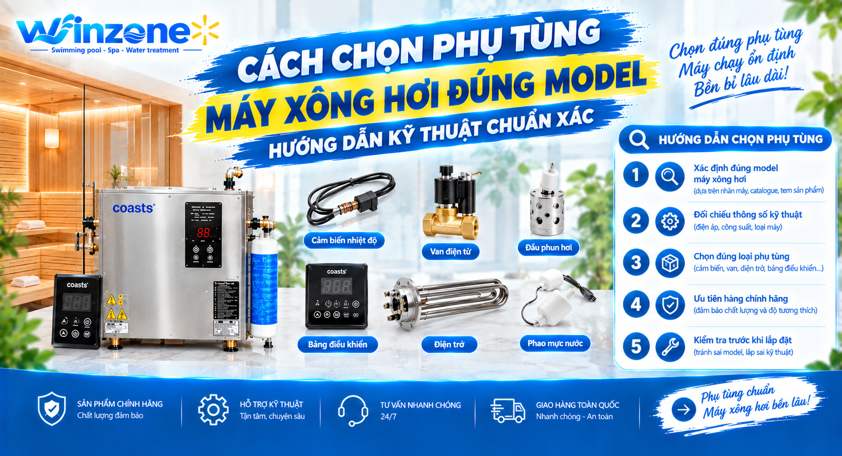 chọn phụ tùng máy xông hơi đúng model
