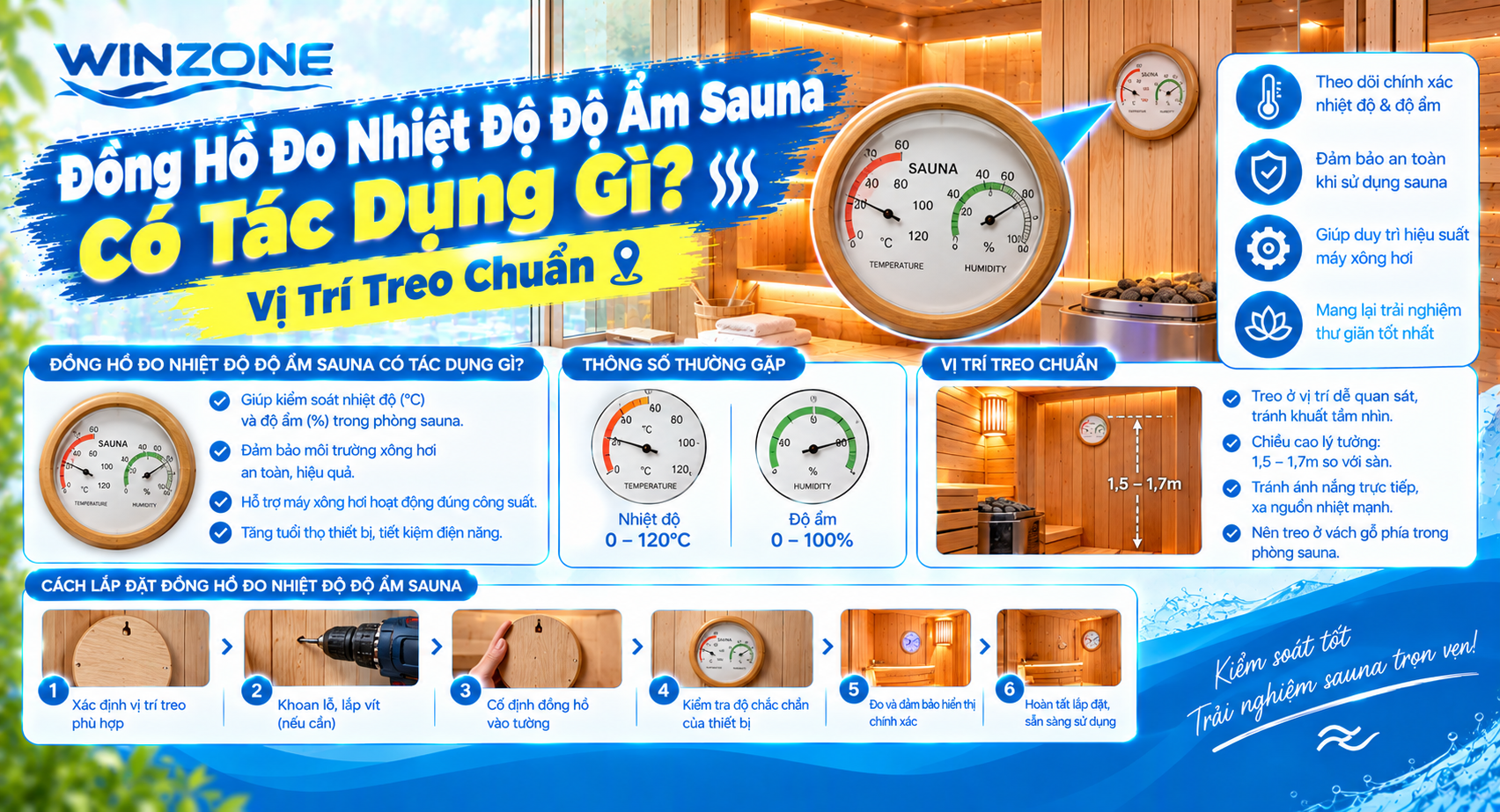đồng hồ đo nhiệt độ độ ẩm sauna