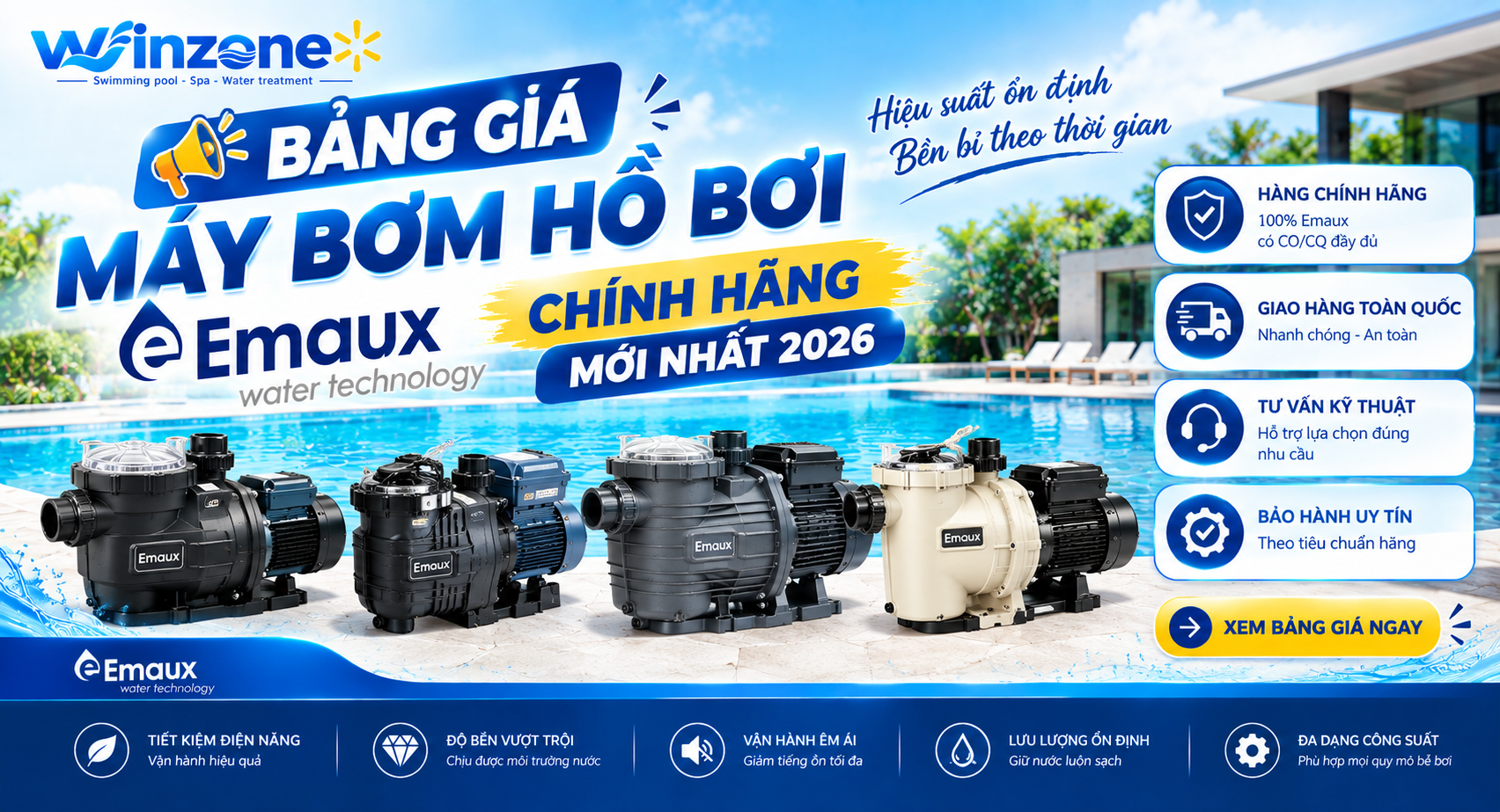 giá máy bơm hồ bơi Emaux chính hãng