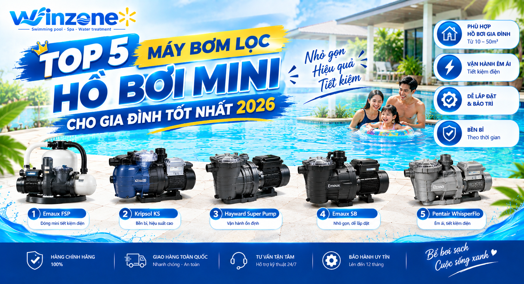 máy bơm lọc hồ bơi mini cho gia đình