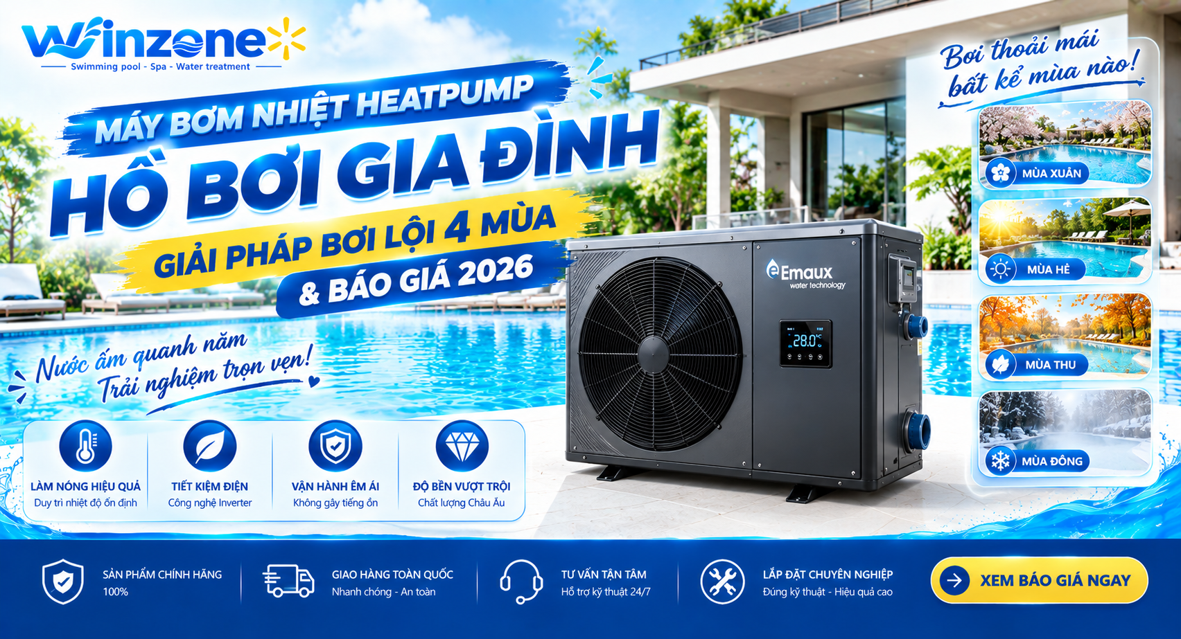 máy bơm nhiệt heatpump hồ bơi gia đình
