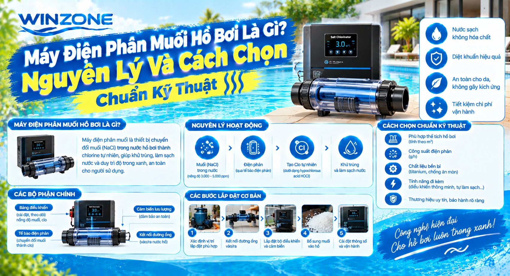 máy điện phân muối hồ bơi là gì
