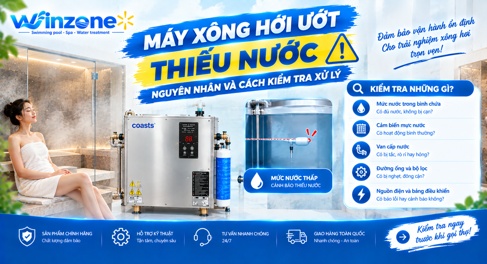 máy xông hơi ướt thiếu nước