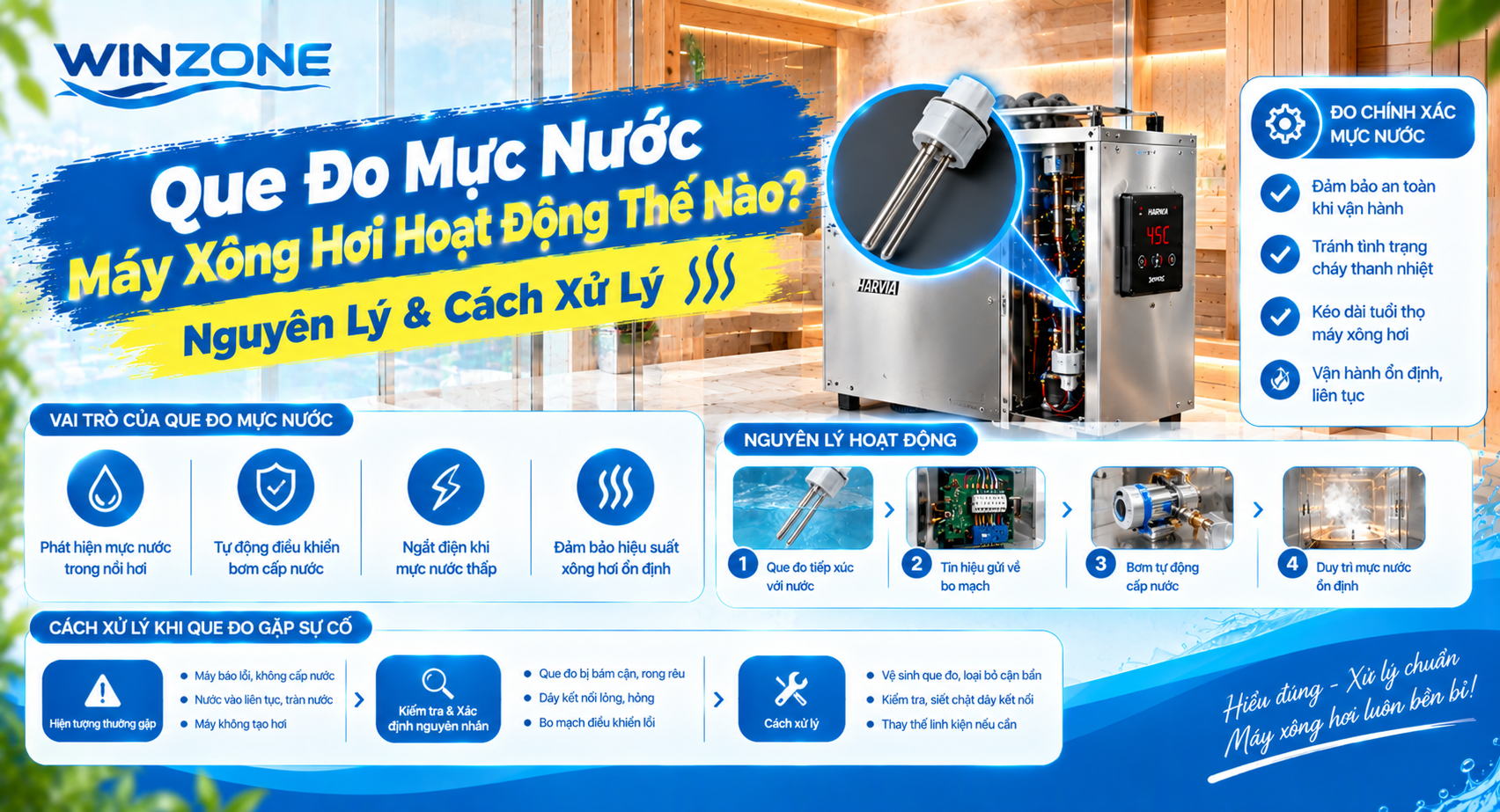 que đo mực nước máy xông hơi