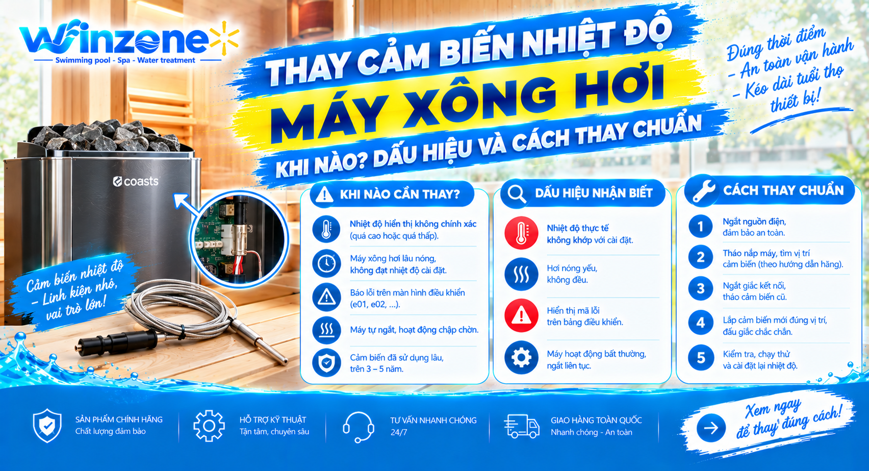 thay cảm biến nhiệt độ máy xông hơi