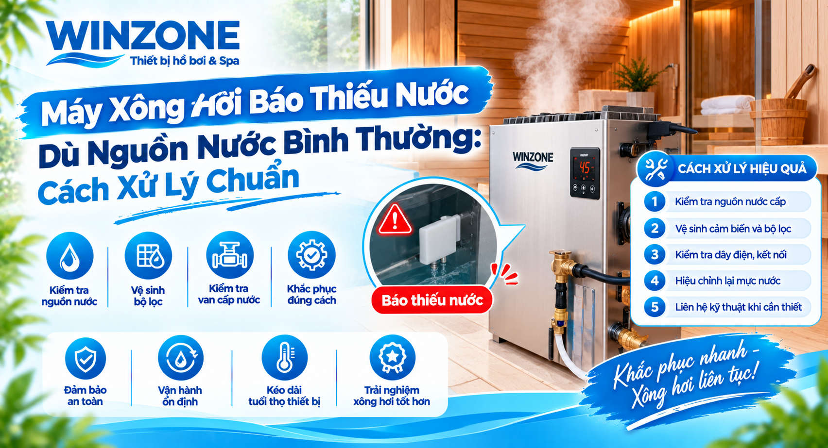 máy xông hơi báo thiếu nước