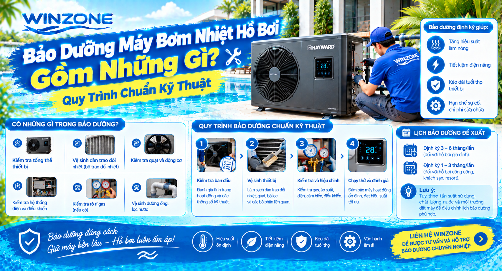 bảo dưỡng máy bơm nhiệt hồ bơi