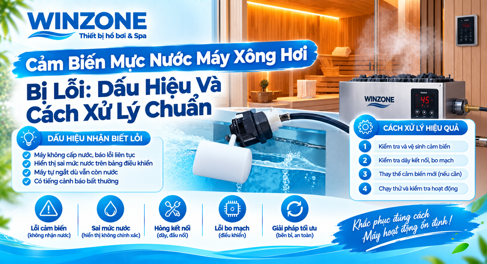 cảm biến mực nước máy xông hơi bị lỗi