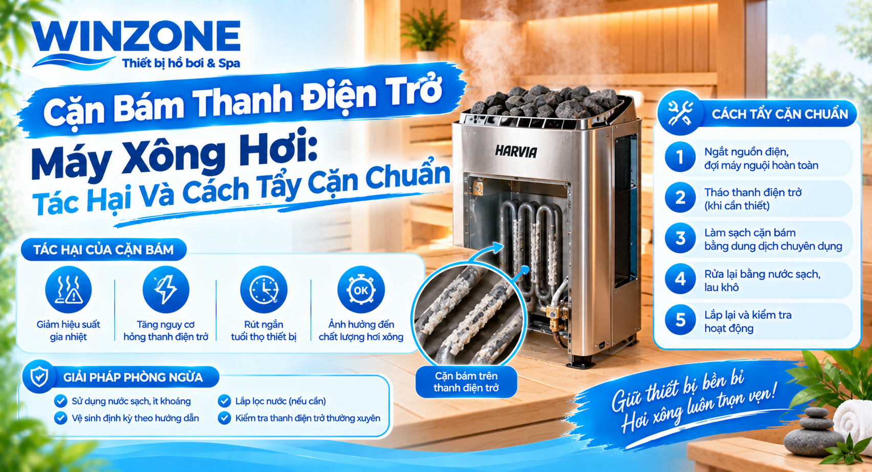 cặn bám thanh điện trở máy xông hơi