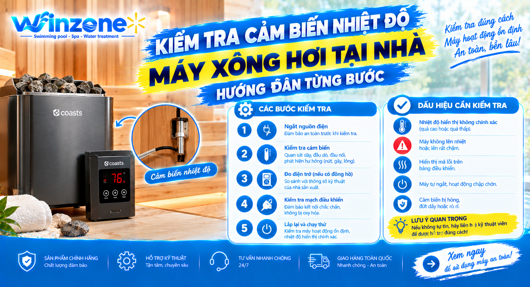 kiểm tra cảm biến nhiệt độ máy xông hơi