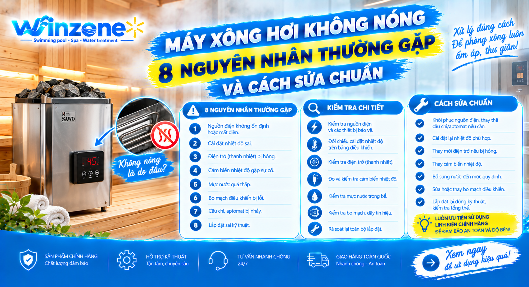 máy xông hơi không nóng