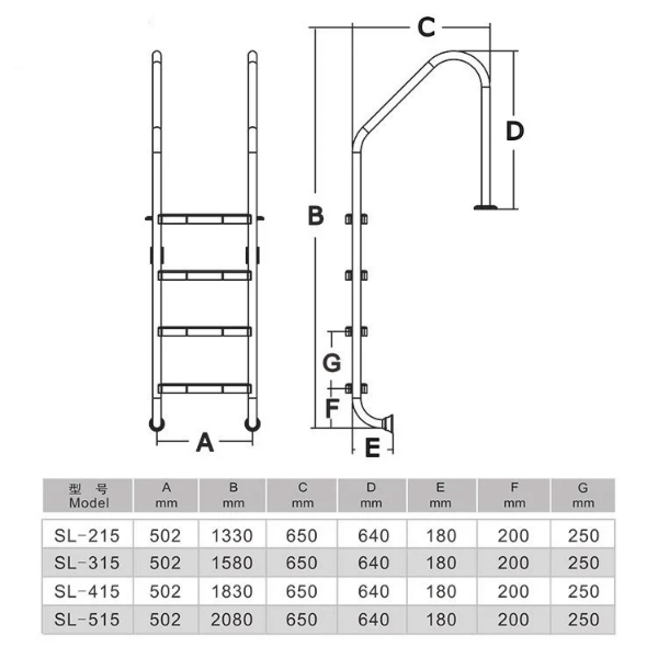 Thang Bể Bơi Laswim 4 Bậc Inox 304 WL-SL204B4