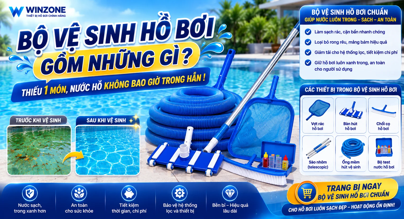 bộ vệ sinh hồ bơi