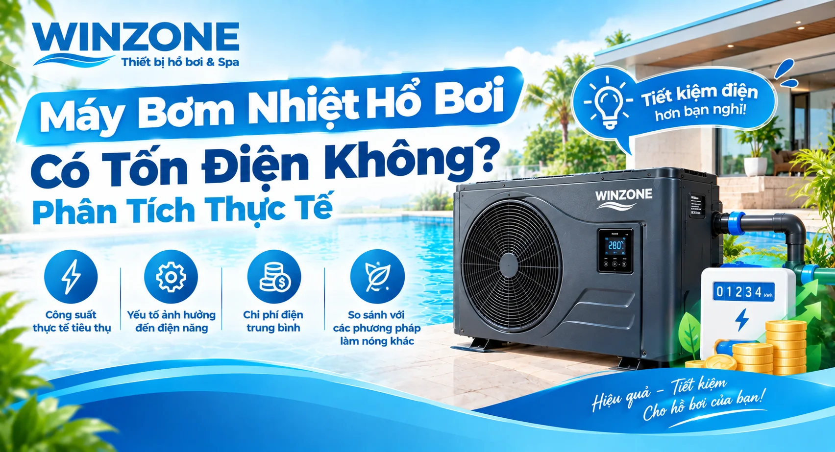 máy bơm nhiệt hồ bơi có tốn điện không